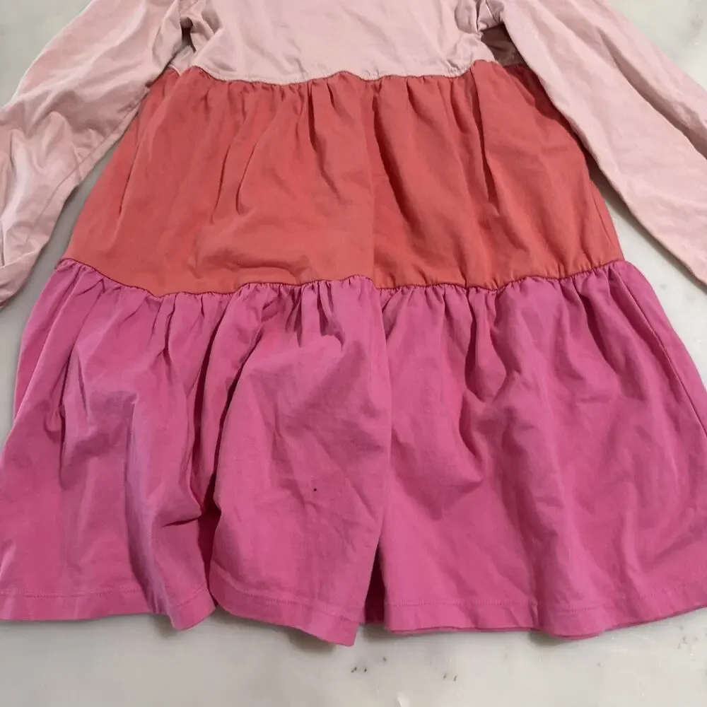 Hanna Andersson Girl's 8 Long Sleeve Twirl Power Dress 100% Cotton Tiered Pink